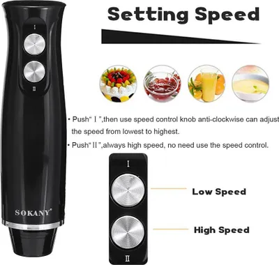 Obrázek produktu pro SOKANY 1710-4 Ponorný ruční mixér 4 v 1 Výkonný 500W 2 variabilní rychlosti Ruční tyčový mixér z nerezové oceli s metlou na vejce / sekací miskou / odměrkou Ideální pro mixování polévek a smoothies