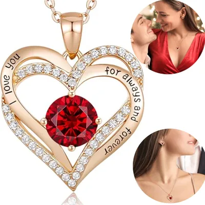 Produktbild von 925 Sterling Silber Rosegold Forever Love Kette Damen Schmuck Geburtstags Geschenk für Sie Freundin Valentinstag Muttertags roter Edelstein