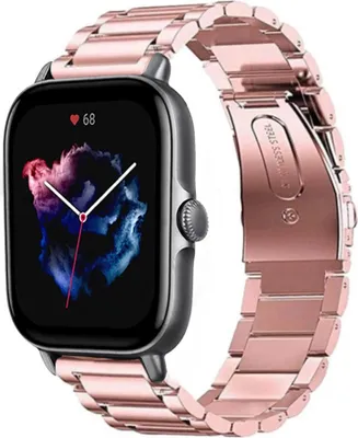 Produktbild von Strap-it Stahlarmband - Kompatibel mit Amazfit GTS 3 Armband Ersatzarmband Edelstahl - Gliederarmband mit Faltschließe - Hochwertiges Material - für Smartwatch 20mm Armband Rosa