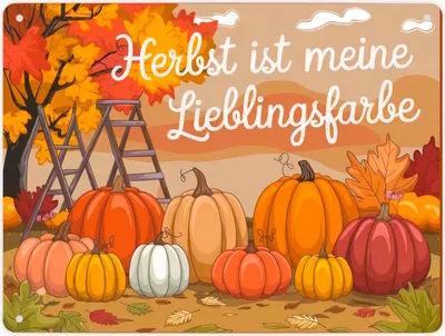 Produktbild von Herbstliche Landschaft mit Kürbissen Metallschild XL in 21x28 cm - Herbst ist