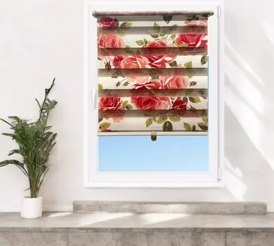Produktbild von Doppelrollo Klemmfix ohne Bohren Fensterrollo Zebrarollo Duorollo 2er-Set 80cm Rosen
