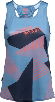Sportliches Damen-Tanktop in Blau mit geometrischem Design in Rot und Dunkelblau von La Sportiva.