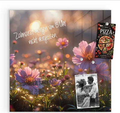 Produktbild von Magnettafel 30x30cm Pinnwand Whiteboard beschreibbar - Blumenwiesebei Sonnenaufgang