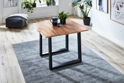 Produktbild von Esstisch Baumkante massiv Akazie natur 90 x 90 schwarz NOAH