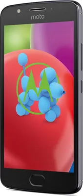 A Motorola Moto E4 smartphone is displayed with a colorful background and a balloon animal logo overlay.