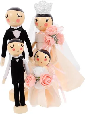 Produktbild von Hochzeitspaar Skulpturen - Mini Figuren - Hochzeitsdekoration - Holz - 18x6x4CM - Assorti