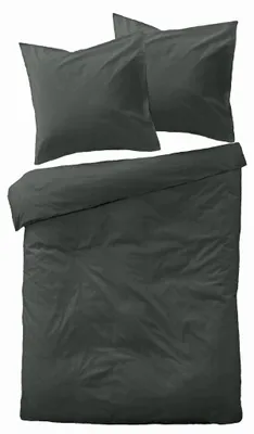 Produktbild von JACK Mako Satin Bettwäsche 135x200cm 2 tlg. Einfarbig Uni Anthrazit Weiß Grau  Anthrazit