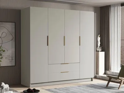 Obrázek produktu pro Velká šatní skříň 200 cm BETILA - kašmír / zlatá