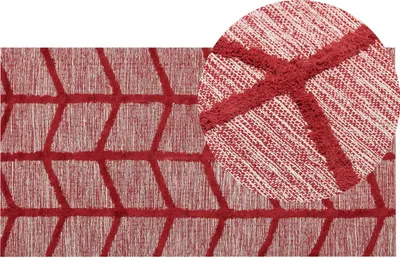 Obrázok produktu pre BELIANI Koberec červený bavlna 80 x 150 cm geometrický vzor ručne všívaný obdĺžnikový tvar boho štýl obývačka spálňa