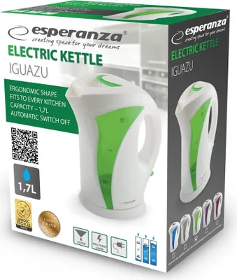 Zdjęcie produktu dla ESPERANZA EKK018G, 1,7 l, 2200 W, zielony, biały, tworzywo sztuczne, stal nierdzewna, wskaźnik poziomu wody