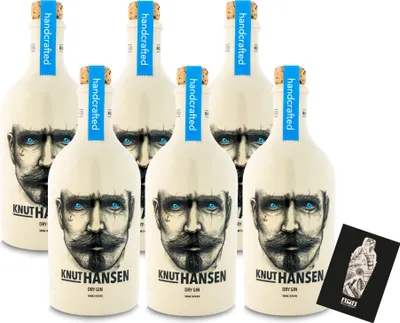 Produktbild von Knut Hansen 6er Set Hamburg Dry Gin 6x 0,5L ( 42% Vol) handcrafted Bottle - [Enthält Sulfite]