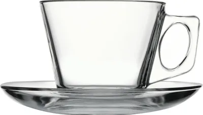 Produktbild von 30x Becher mit Untertasse Tasse Glas Pasabahce Vela 195 ml
