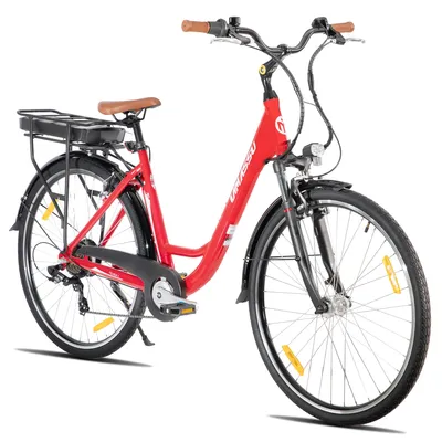 Produktbild von Hiland 28-Zoll-E-Bike für Erwachsene für den Stadtverkehr, 7 Gänge, Aluminiumrahmen, zwei V-Bremsen, 250-W-Motor, 36-V-Akku mit 10,4 Ah