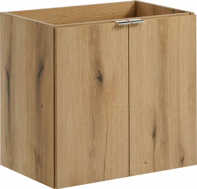 Produktbild von Waschbeckenunterschrank 60 Cm Eiche 2 Türen, Leiser Schließmechanismus, Griffe Chrom