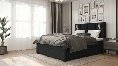 Produktbild von SALES LEADER Boxspringbett LONDON 180x200 cm Polsterbett mit zwei Bettkästen, Komplett-Set mit Matratze und Topper (4cm), Schwarz, Bett Stoff INARI 100