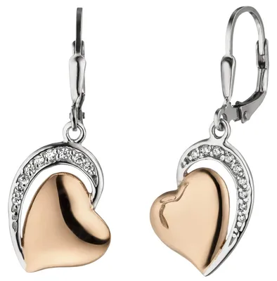 Produktbild von Ohrringe Herzen 18 Zirkonia weiß 925 Silber vergoldet Ohrschmuck Ohrhänger