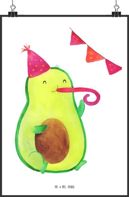 Produktbild von Mr. & Mrs. Panda Bild Avocado Party Zeit DIN A2 - Weiß - Geschenk, Geburtstagsfeier, Geburtstag, Posterdruck, wanddeko, drucke, Happy Birthday, Schulabschluss, Plakat