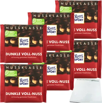 Produktbild von Ritter Sport Nussklasse Dunkle Voll-Nuss Schokolade 6er Pack (6x100g Tafel) + usy Block