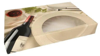 Produktbild von 5 Transport- und Catering-Kartons 8 cm x 37,5 cm x 55,5 cm "Burgund" mit Sichtfenster, zweiteilig