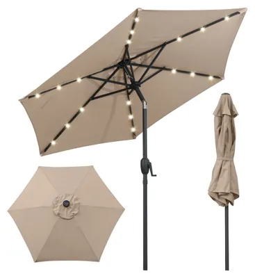 Produktbild von Sonnenschirm für Terrasse, 230 cm, Solar-LED, Kurbelverstellung, Hellbraun