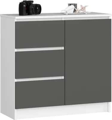 Immagine prodotto di Comò elegante bianco e grigio grafite con cassetti e ripiani 80 cm K80 JERRY