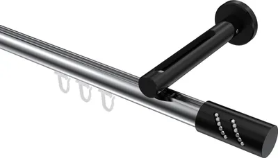 Produktbild von Interdeco Innenlaufstange / Gardinenstange mit Innenlauf Chrom / Schwarz, Typ Siteno Zoena (Glitzerzylinder), 20 mm Ø 1-läufig, 240 cm