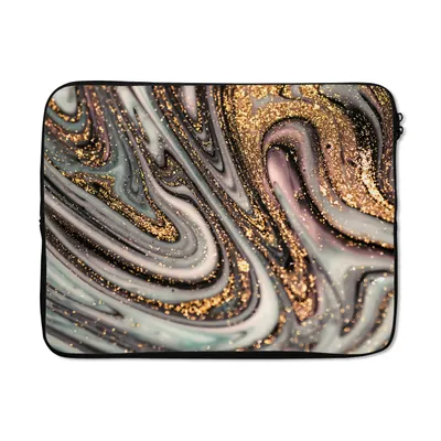 Produktbild von MuchoWow® Laptop Hülle 17 Zoll Laptoptasche Marmoroptik - Gold - Glitter - Luxus - Marmor - Weiß - Zipper - Schutzabdeckung