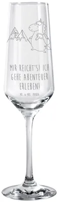Produktbild von Mr. & Mrs. Panda Glas Einhorn Bergsteiger - Transparent - Geschenk, Urlaub, Weltreise, Sektflöte, Einhörner, Unicorn, Champagnerglas, Schaumweinglas, Trinkglas, Berge