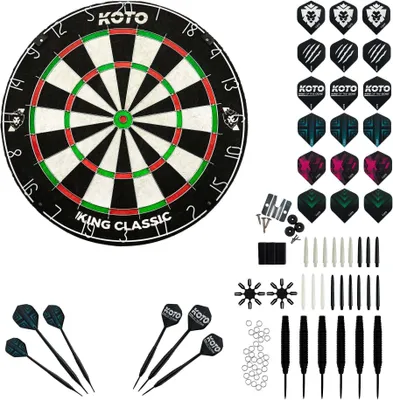 Produktbild von KOTO - King Classic Academy Set, Einsteigerset,  Dartscheibe, Inklusive 2 Kompletten Dart-Sets (Barrel, Schaft, Flight)