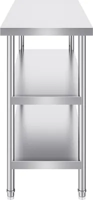 Immagine prodotto di SucceBuy Tavolo per la preparazione degli alimenti in acciaio inox 18 x 48 x 34 pollici, tavolo da lavoro per cucina commerciale, con 2 ripiani inferiori regolabili, robusto tavolo da lavoro in metallo per barbecue, cucina, casa, garage