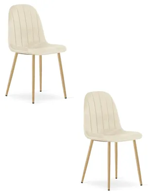 Image de Chaise - Leobert - Padva - Velours Beige Clair/Pieds Chêne - 44,5 X 53 X 87 Cm - Lot De 2