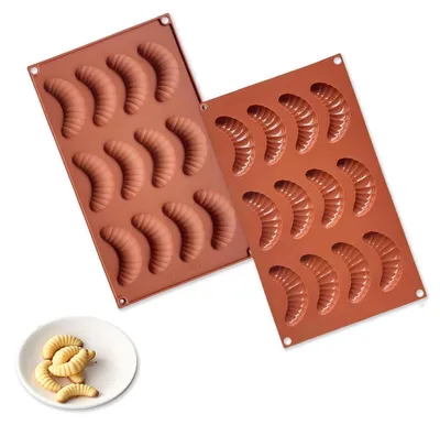 Image de Moules en silicone pour vanillekipferl, lot de 2, couleur marron-rouge, dimensions 28x19x1 cm