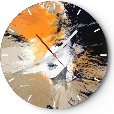 Produktbild von Wanduhr - Rund - Glasuhr - Abstraktion Frau - 30x30cm - Schleichendes Uhrwerk - Lautlos - zum Aufhängen bereit - Dekoration Modern - Wanddekoration aus Glas - C3AR30x30-3656