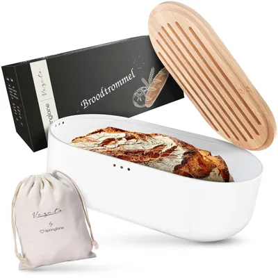 Brotbox mit Bambusdeckel, Schneidebrett, 36x18x11,8 cm, 3 l