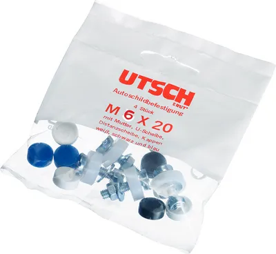 A clear plastic bag containing a set of motorcycle license plate mounting hardware.