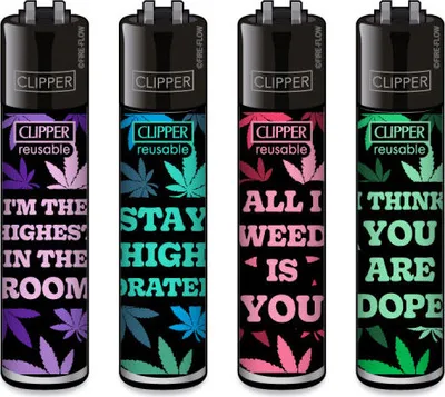 Produktbild von Clipper Reibrad Feuerzeuge Leaves Slogan, 4 Stück