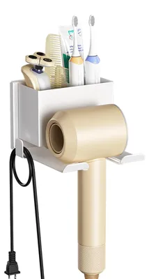 Obrázek produktu pro Solidchoice - Držák na fén na zeď s úložným boxem - Organizér do koupelny