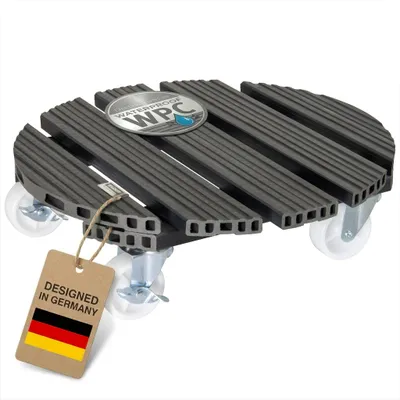 Produktbild von WAGNER Pflanzenroller WPC Ø 38,5 x 11 cm I Blumenroller für Außenbereich + Innenbereich I Kübelroller aus Wood Plastic Composite, anthrazit