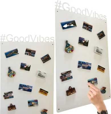 Zdjęcie produktu dla STALFORM Tablica na Magnesy z Podróży Biała GoodVibes 80x50 cm Stalowa Tablica Magnetyczna Bezramkowa Montaż Ścienny do Domu Biura Kuchni