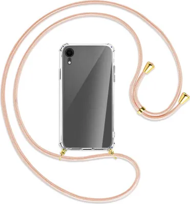 Produktbild von Handykette Backcover-Schutzhülle mit Band (Metall goldfarben) für Apple iPhone XR - rose peach