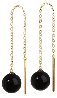 Produktbild von NKlaus Paar Onyx-Durchzieher Ohrringe, 585 Gelbgold, 14 Karat, 6 mm