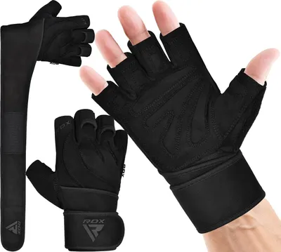 Produktbild von RDX Gewichtheberhandschuhe für das Training im Fitnessstudio, lange Handgelenkstütze mit rutschfestem Handflächenschutz – toller Griff für Fitness, Bodybuilding, Powerlifting, Krafttraining, Männer und Frauen im Fitnessstudio und zu Hause
