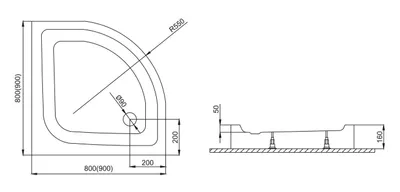 Zdjęcie produktu dla Brodzik Kompaktowy Prysznicowy Półokrągły 90x90x16 Akrylowy, Gładki | w zestawie - Syfon, odpływ ⌀90 mm + nogi (stelaż) | BADLAND PAKO