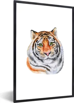 Produktbild von MuchoWow® MuchoWow® Gerahmtes Poster Tiger - Kopf - Grün 40x60 cm - Poster mit zchwarzem Bilderrahmen - Papierdruck - Wandbilder
