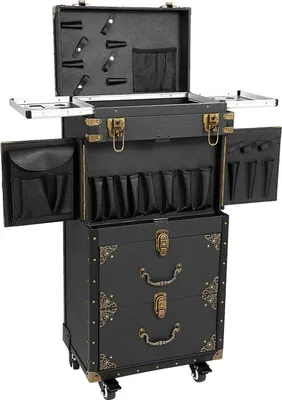 Immagine prodotto di Carrello per cosmetici - Carrello per parrucchieri - Chiusura a chiave - 4 rotelle - 3 ripiani - Rettangolare - Maniglia allungabile