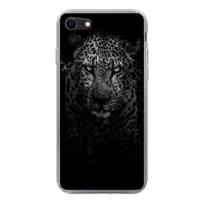 Produktbild von MuchoWow® Handyhülle Schutzhülle Hülle für iPhone SE 2022 Leopard - Schwarz - Weiß Silikon Softcase Handy Hülle - Schutzhülle
