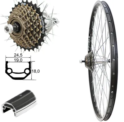Produktbild von 26 Zoll Hinterrad Laufrad schwarz Hohlkammerfelge 7 fach Shimano Zahnkranz