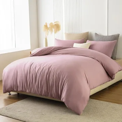 Produktbild von Bettwäsche-Set 180x200 cm Rosa Mikrofaser Bügelfrei Knitterfrei mit 2x Kissenbezug 80x80 cm Reißverschluss