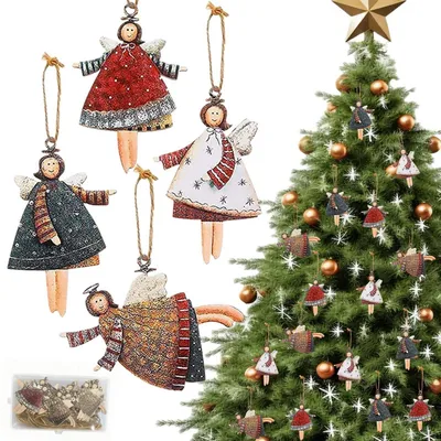 Image de Décorations de Noël en bois, thème ange, 20 pièces, 4 motifs différents, idéal pour remplir un calendrier de l'Avent, pour décorer le sapin