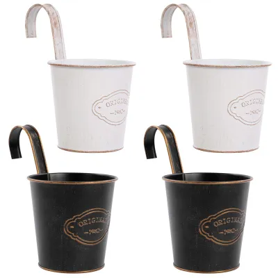 Image de Lot de 4 jardinières suspendues avec trous de drainage, pots de fleurs suspendus, petites jardinières métalliques suspendues, jardinières suspendues vintage